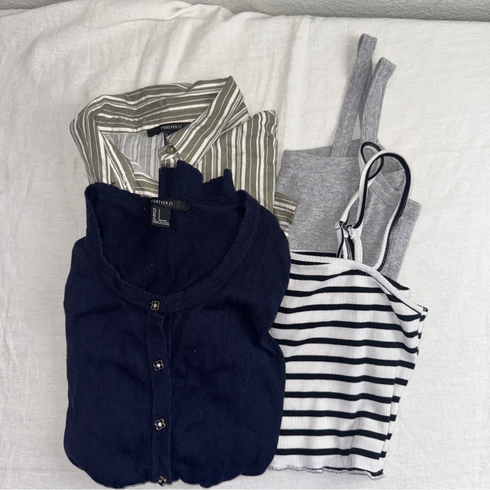 Forever 21 set of 4 shirts Navy and Gray Cardigan Cropped Tops Collard #cc